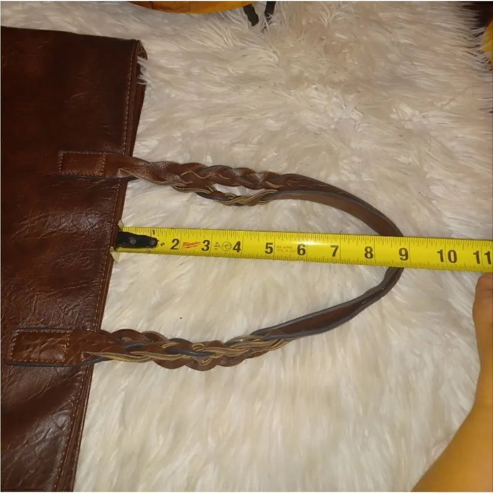 WEIMEIBAIGE LARGE BROWN FAUX LEATHER TOTE BAG